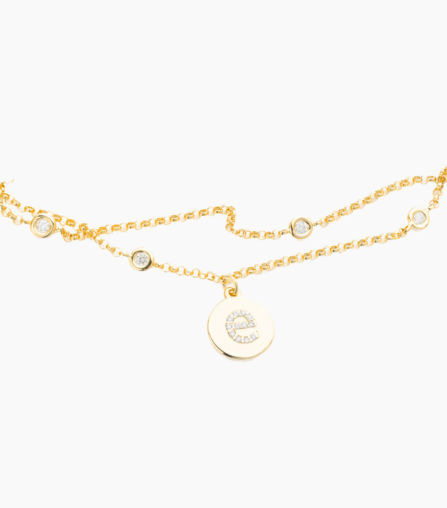 Double Chain Disc Diamond Initial Bracelet