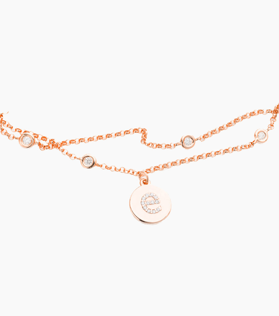 Double Chain Disc Diamond Initial Bracelet