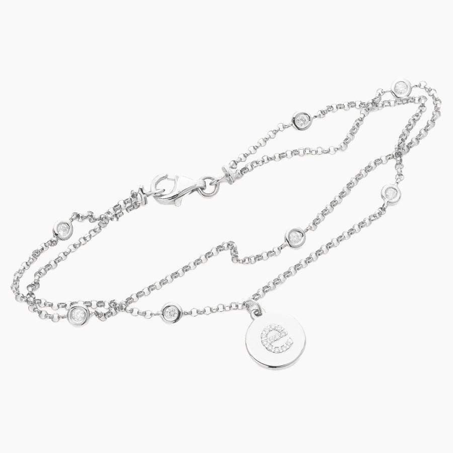 Double Chain Disc Diamond Initial Bracelet