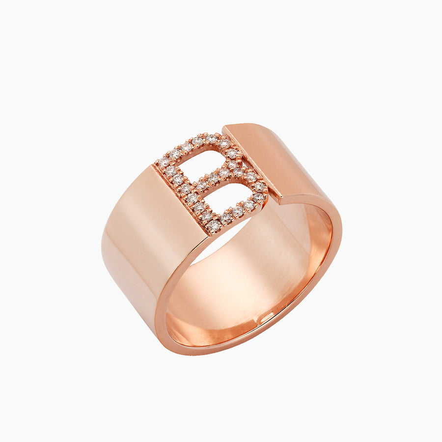 Diamond Initial Cigar Ring - Large