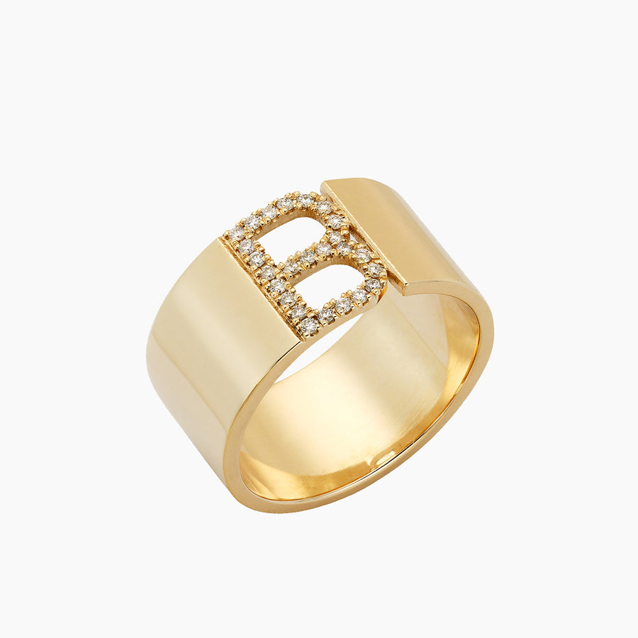 Diamond Initial Cigar Ring - Large