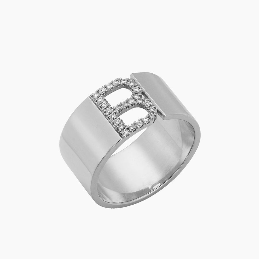 Diamond Initial Cigar Ring - Large