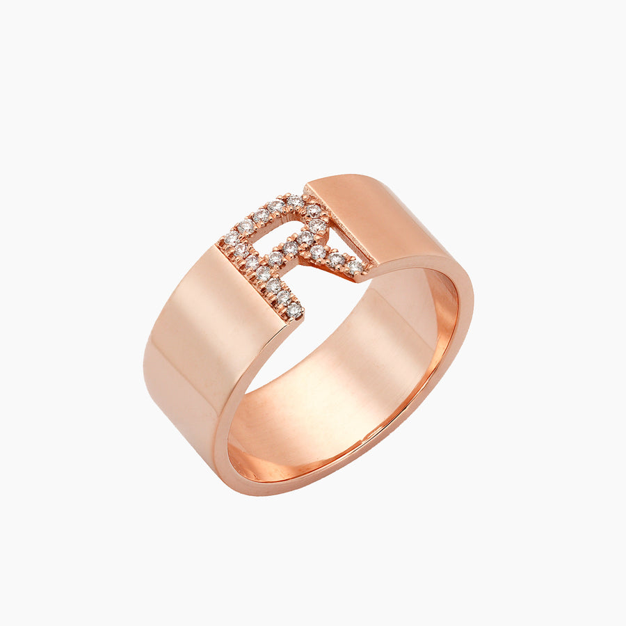 Diamond Initial Cigar Ring Medium