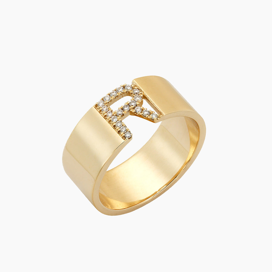 Diamond Initial Cigar Ring Medium