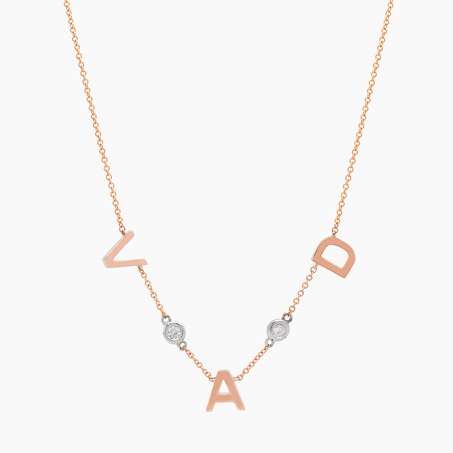 Three Initial Necklace with Diamond 