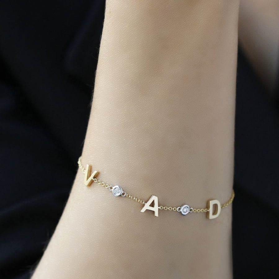 Three Initial Bracelet with Diamond 